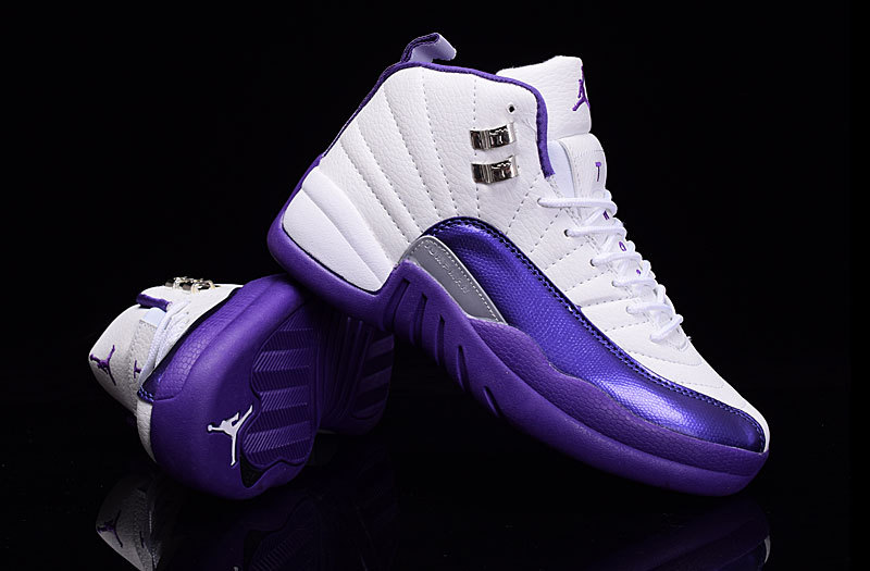 purple and white jordans 12